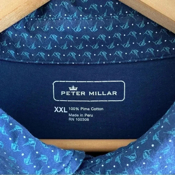 PETER MILLAR 100% Pima Cotton Blue Polo Shirt Sz XXL - Picture 3 of 7